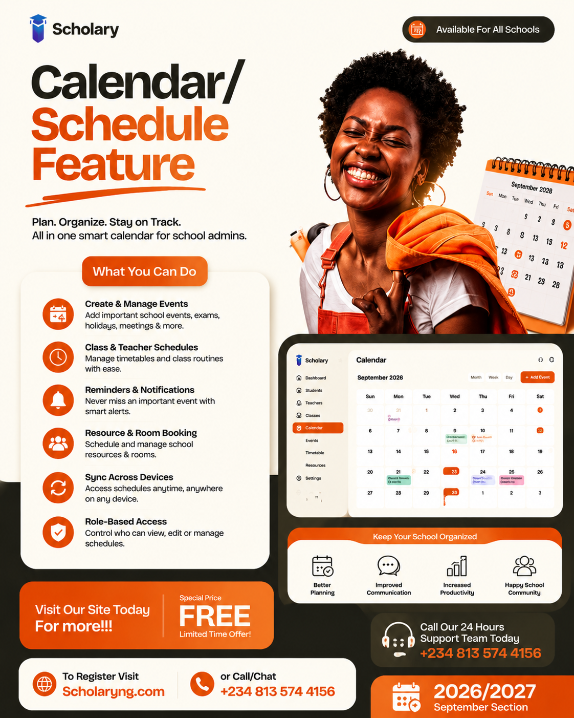 Scholary calendar and schedule feature